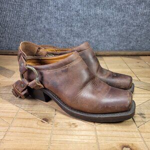 FRYE Belted Harness Mules Womens 6 70760 Clogs  Slip On Square Toe Shoes